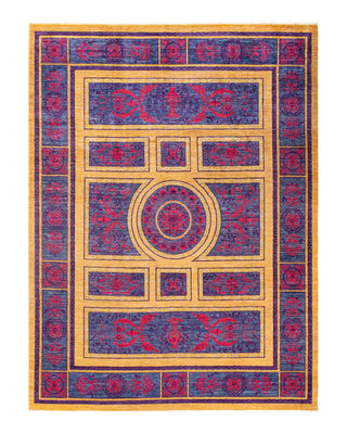 Contemporary Eclectic Yellow Wool Area Rug 8' 10" x 11' 10" - Solo Rugs