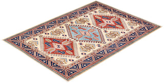 Tribal, One-of-a-Kind Hand-Knotted Area Rug - Ivory, 4' 2" x 5' 9" - Solo Rugs