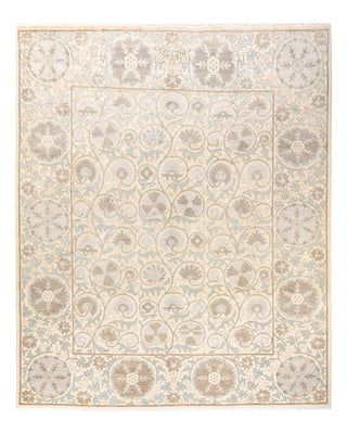 Contemporary Suzani Ivory Wool Area Rug 8' 1" x 9' 9" - Solo Rugs