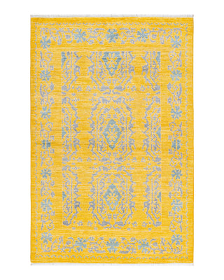 Contemporary Eclectic Yellow Wool Area Rug 4' 1" x 6' 1" - Solo Rugs