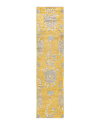 Contemporary Eclectic Yellow Wool Runner 2' 4" x 9' 9" - Solo Rugs