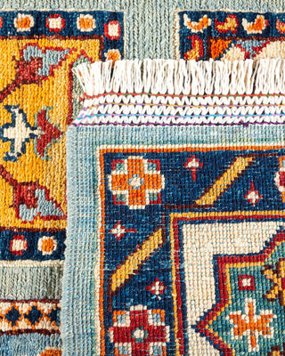 Bohemian Tribal Light Blue Wool Area Rug 5' 9" x 7' 10" - Solo Rugs