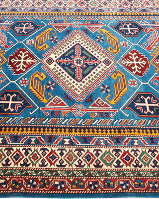 Bohemian Tribal Light Blue Wool Area Rug 5' 0" x 7' 5" - Solo Rugs