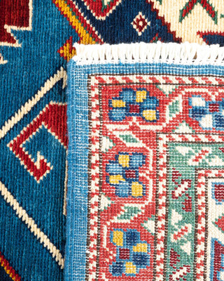 Bohemian Tribal Light Blue Wool Area Rug 5' 0" x 7' 5" - Solo Rugs