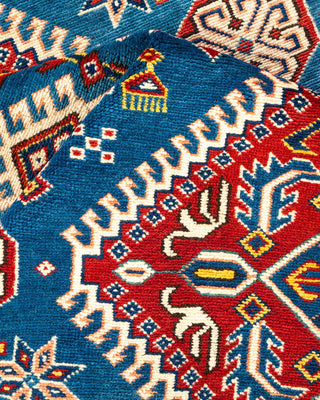Bohemian Tribal Blue Wool Area Rug 5' 0" x 7' 7" - Solo Rugs