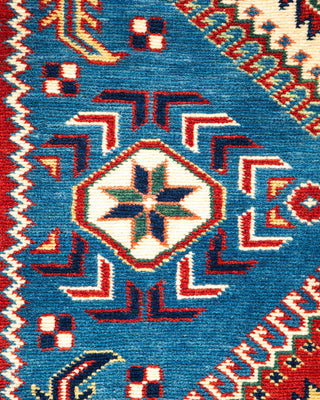 Bohemian Tribal Blue Wool Area Rug 4' 2" x 6' 1" - Solo Rugs