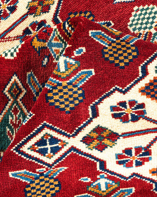 Bohemian Tribal Red Wool Area Rug 5' 3" x 6' 8" - Solo Rugs