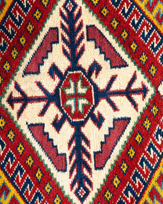 Bohemian Tribal Red Wool Area Rug 4' 10" x 6' 1" - Solo Rugs