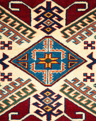 Bohemian Tribal Orange Wool Area Rug 5' 0" x 6' 6" - Solo Rugs