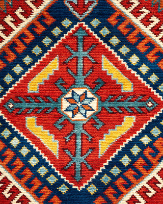 Bohemian Tribal Orange Wool Area Rug 5' 2" x 6' 4" - Solo Rugs