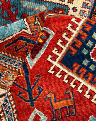 Bohemian Tribal Orange Wool Area Rug 5' 2" x 6' 4" - Solo Rugs