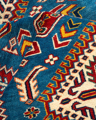 Bohemian Tribal Light Blue Wool Area Rug 5' 3" x 6' 7" - Solo Rugs