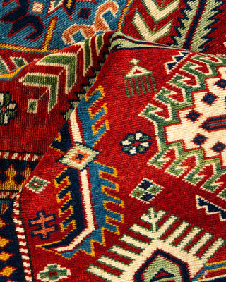Bohemian Tribal Red Wool Area Rug 5' 0" x 6' 9" - Solo Rugs