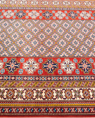 Bohemian Tribal Orange Wool Area Rug 5' 1" x 6' 9" - Solo Rugs