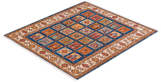 Bohemian Tribal Blue Wool Square Area Rug 5' 1" x 5' 7" - Solo Rugs