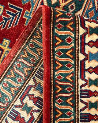 Bohemian Tribal Red Wool Area Rug 6' 0" x 7' 5" - Solo Rugs