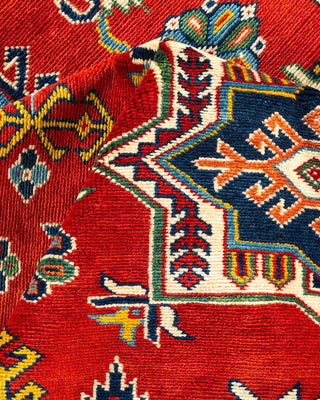 Bohemian Tribal Red Wool Area Rug 5' 8" x 8' 0" - Solo Rugs