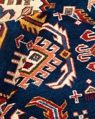 Bohemian Tribal Blue Wool Area Rug 5' 3" x 6' 8" - Solo Rugs