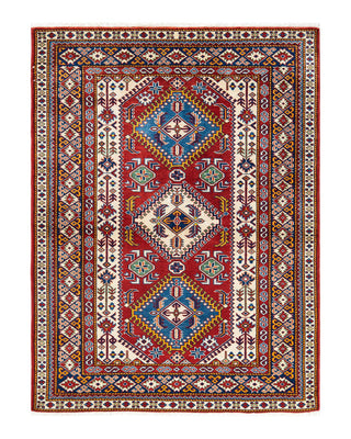 Bohemian Tribal Red Wool Area Rug 4' 3" x 5' 9" - Solo Rugs