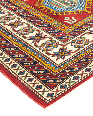Bohemian Tribal Red Wool Area Rug 6' 0" x 7' 6" - Solo Rugs