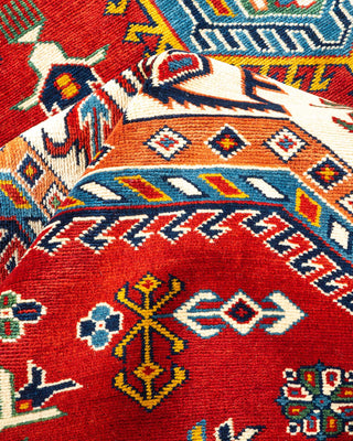 Bohemian Tribal Red Wool Area Rug 6' 0" x 7' 6" - Solo Rugs