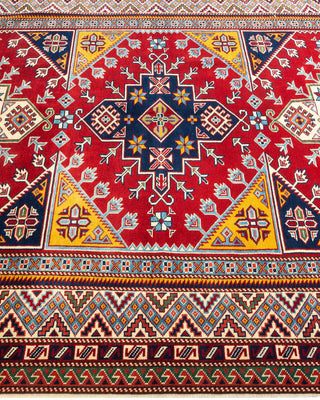 Bohemian Tribal Red Wool Area Rug 5' 2" x 7' 3" - Solo Rugs