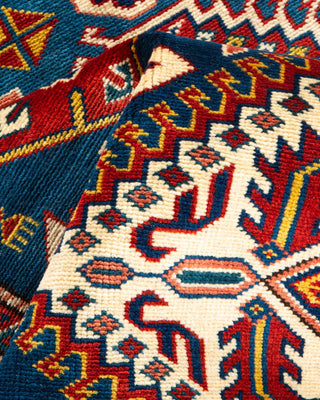 Bohemian Tribal Blue Wool Area Rug 4' 5" x 6' 0" - Solo Rugs