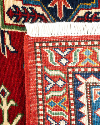 Bohemian Tribal Red Wool Area Rug 6' 0" x 7' 7" - Solo Rugs