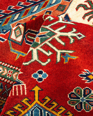 Bohemian Tribal Red Wool Area Rug 6' 1" x 7' 3" - Solo Rugs