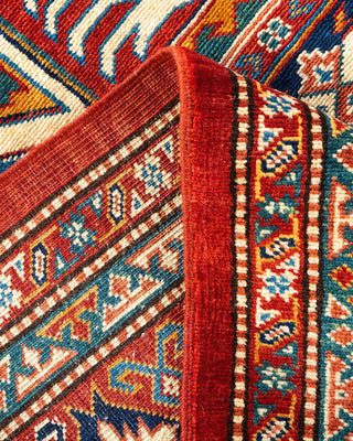 Bohemian Tribal Red Wool Area Rug 5' 2" x 6' 8" - Solo Rugs