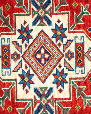 Bohemian Tribal Orange Wool Area Rug 4' 3" x 6' 1" - Solo Rugs
