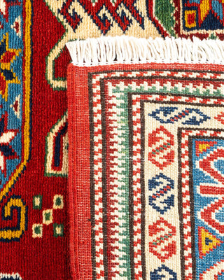 Bohemian Tribal Orange Wool Area Rug 4' 6" x 5' 10" - Solo Rugs