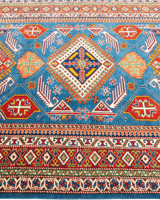 Bohemian Tribal Light Blue Wool Area Rug 5' 0" x 6' 10" - Solo Rugs