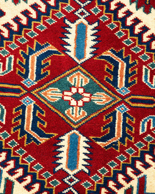 Bohemian Tribal Ivory Wool Area Rug 4' 5" x 5' 8" - Solo Rugs