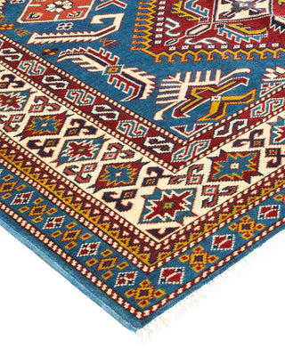 Bohemian Tribal Light Blue Wool Area Rug 4' 4" x 6' 1" - Solo Rugs
