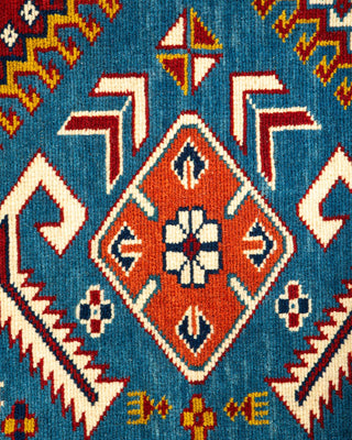 Bohemian Tribal Light Blue Wool Area Rug 4' 4" x 6' 1" - Solo Rugs