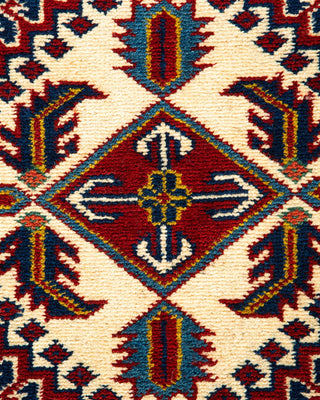 Bohemian Tribal Ivory Wool Area Rug 4' 5" x 5' 10" - Solo Rugs