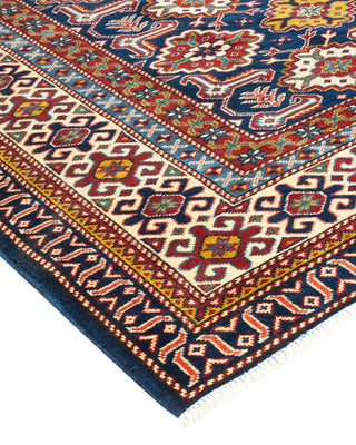 Bohemian Tribal Blue Wool Area Rug 6' 9" x 9' 10" - Solo Rugs