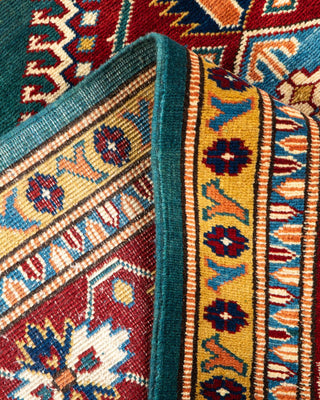 Bohemian Tribal Green Wool Area Rug 5' 1" x 6' 7" - Solo Rugs