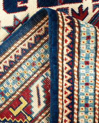 Bohemian Tribal Blue Wool Area Rug 4' 2" x 6' 6" - Solo Rugs