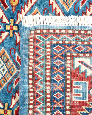 Bohemian Tribal Light Blue Wool Area Rug 4' 3" x 5' 10" - Solo Rugs