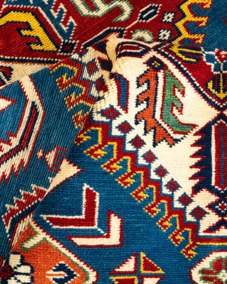 Bohemian Tribal Light Blue Wool Area Rug 4' 3" x 5' 10" - Solo Rugs