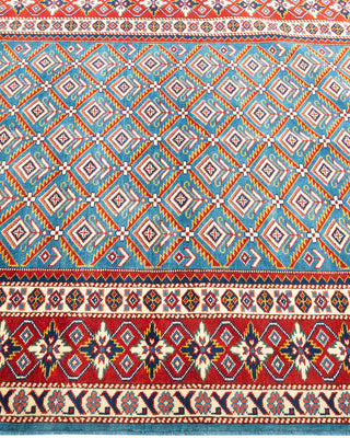Bohemian Tribal Light Blue Wool Area Rug 4' 3" x 6' 3" - Solo Rugs