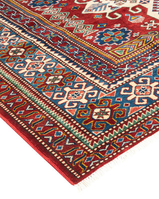 Bohemian Tribal Orange Wool Area Rug 6' 2" x 7' 8" - Solo Rugs