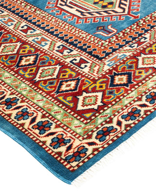 Bohemian Tribal Light Blue Wool Area Rug 5' 10" x 7' 9" - Solo Rugs