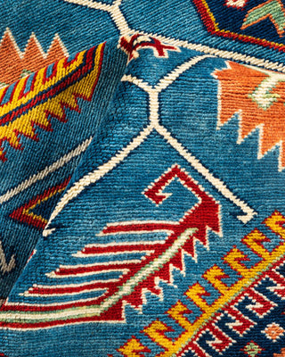 Bohemian Tribal Light Blue Wool Area Rug 4' 10" x 7' 1" - Solo Rugs