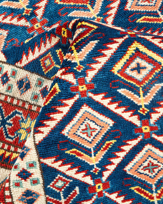 Bohemian Tribal Blue Wool Area Rug 5' 1" x 7' 0" - Solo Rugs