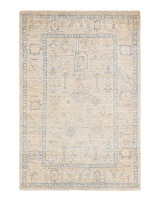 Traditional Oushak Ivory Wool Area Rug 4' 0" x 6' 0" - Solo Rugs