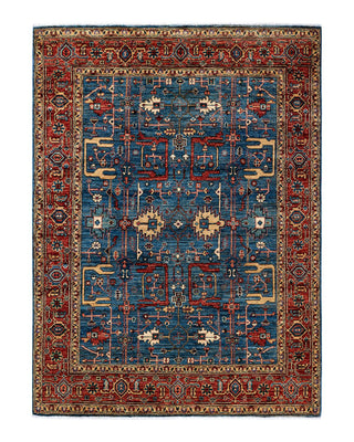 Traditional Serapi Light Blue Wool Area Rug 5' 0" x 6' 9" - Solo Rugs