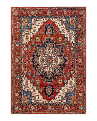 Traditional Serapi Orange Wool Area Rug 4' 11" x 7' 1" - Solo Rugs